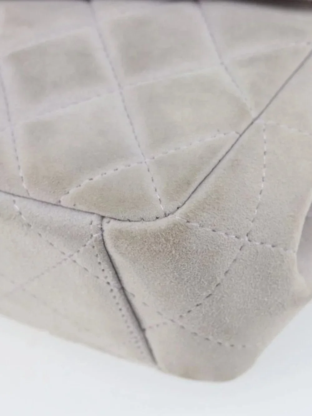 CHANEL Matelasse Hand Bag Suede Purple Silver CC Auth 158159